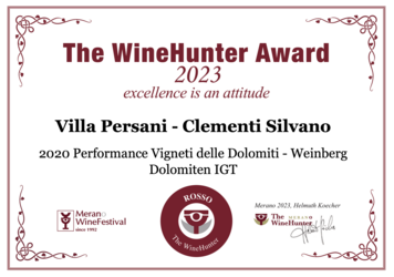 The WineHunter Award 2023 - Merano Wine Festival - PERFORMANCE Pinot Grigio IGT Vigneti delle Dolomiti 2020